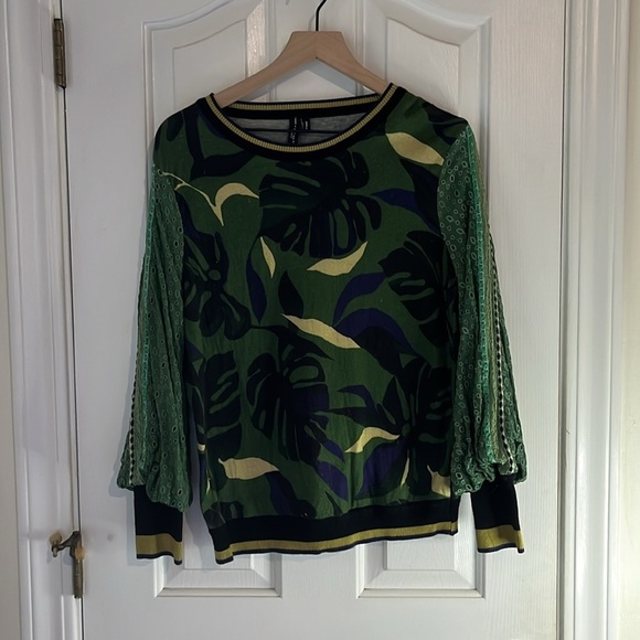 Anthropologie X Bl^nk London | Monstera Knit Top w. Billowy Eyelet Sleeves Small - Picture 2 of 9